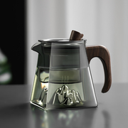 家用玻璃泡茶壶耐高温煮茶壶木，把带过滤茶水，分离花茶壶茶壶套装