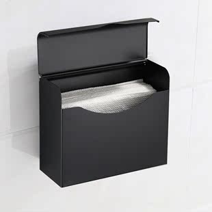 免打孔厕所纸巾盒黑色不锈钢，卫生间厕纸盒家用防水卷纸抽纸架壁挂