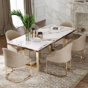 北欧大理石餐桌椅组合轻奢后现代简约小户型家用港式长方形饭桌子