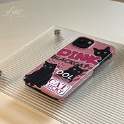 插画粉色pink黑猫菲林壳硬壳适用苹果iPhone15promax手机壳可爱卡通14pro磨砂13亮面全包13菲林精孔软壳11