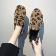豆豆鞋女冬季2023百搭保暖加绒棉鞋豹纹，网红毛毛鞋一脚蹬单鞋