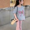 hhkids女童蝴蝶结印花短袖t恤套装，2024夏季打底裤子两件套atz336