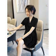 黑色网纱拼接显瘦遮肉连衣裙女高级感时尚职业，西装裙2024夏季