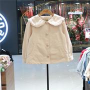 Cheek韩国童装24年春季女童单排扣斜插兜长袖花边领纯色外套