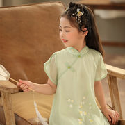 女童古典刺绣连衣裙改良版旗袍式雪纺裙2024夏季儿童古风仙气纱裙