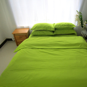 简约纯色磨毛四件套果，绿色床单被套，罩床上用品纯棉学生宿舍三件套