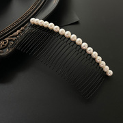 淡水珍珠发梳插梳刘海梳盘发大号原创手工，发饰合金防滑带齿发插