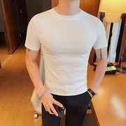 夏季圆领短袖t恤男韩版修身紧身纯色，弹力百搭纯棉，半袖体恤打底衫