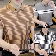条纹短袖t恤男夏季韩版潮牌，青年翻领polo衫男士休闲半袖体恤衣服