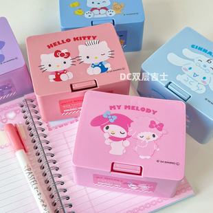 日本24三丽鸥 可爱卡通美乐蒂kitty按键按压式带盖杂物收纳盒