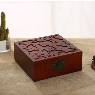 实木收纳盒樟子松复古带锁木盒子小木箱木质长方形储物箱证件收纳