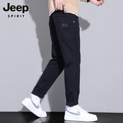 Jeep吉普牛仔裤男士秋冬季休闲长裤宽松直筒修身弹力黑色裤子男款