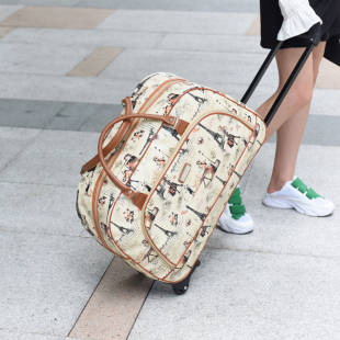 拉杆包防水PU皮旅行袋短途出差包大容量行李包女学生包卡通登机包