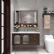 新中式浴室柜橡木一体陶瓷盆实木智能镜柜副柜卫生间洗漱吊柜组合