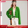 HAVVA2023秋冬针织开衫女设计感气质绿色短款毛衣外套L1333