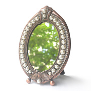 欧式单面镜红铜色梳妆镜子西洋镜高档珍珠，化妆镜椭圆镜台镜花边镜