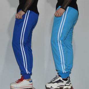 蓝色收口两道杠学生裤，校服裤子一条杠束脚初高中男女校裤运动裤