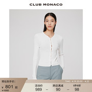 CLUB MONACO女装显瘦竖条纹短款毛衣针织温柔风纽扣开衫