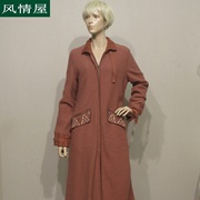 女装迪妮暗红色羊毛呢，大衣长款高个子，冬季休闲长袖复古