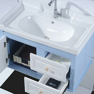 地中海浴室柜组合蓝色洗手池，小户型挂墙式卫生间洗脸盆洗手盆美式