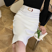 白色气质西装半身裙女夏季2023高腰显瘦遮胯时尚百搭包臀裙子