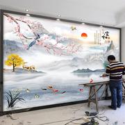 电视背景墙壁纸贴画客厅中式山水装饰自粘2023影视墙布8D立体