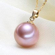 珍珠项链浪漫紫色淡水珍珠吊坠正圆强光14-15MM送女友