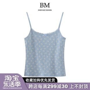 bmfashion夏季小款小熊，印花蕾丝边吊带背心bm蝴蝶结，短款性感上衣