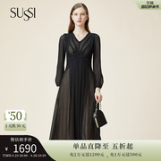 SUSSI/古色女装2021秋季宫廷风黑色优雅长连衣裙18AV3061841