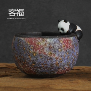 客福岩矿茶杯高越熊猫杯，陶艺名家纯手工茶盏，台湾岩矿功夫茶具单杯