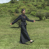 珍珠扣/西藏裙 黑色秋季修身透气棉长袖拉萨服藏装改良版西式藏装