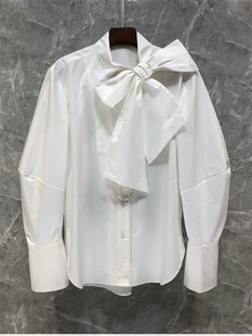 法式高级 灯笼袖中长款系带衬衫女欧货春白色宽松上衣41O04