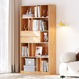 客厅书柜储物柜一体，落地北欧现代简约玻璃门原木色靠墙沙发边收纳