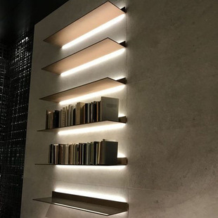 LED层板书托上下发光墙面书架背景墙隔板带灯开放置物架酒柜饰品