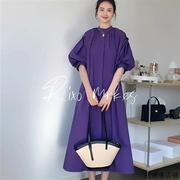 法式紫色泡泡袖宽松衬衫裙休闲优雅百搭时髦连衣裙女