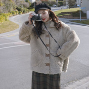 小个子羊羔毛外套(毛外套，)女2023年春秋韩版宽松皮毛一体加厚短款上衣