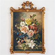 106复古手绘花卉油画别墅美式客厅玄关挂画纯手工欧式异形
