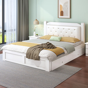 实木床白色软包床现代简约1.5米双人床主卧1.8m工厂1.2单人床
