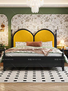 晚檀 法式复古风实木老巴黎双人美式丝绒布艺箱体储物1.8米主卧床