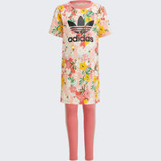 Adidas/阿迪达斯夏女童三叶草纯棉碎花运动套装 GN4214