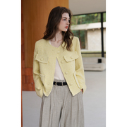 Miorastudio法式复古鹅黄色羊毛短款气质外套女流苏高级感短外套