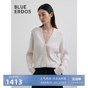 BLUE ERDOS秋冬宽松休闲V领简约白色羊绒衫B236A1011