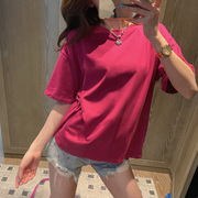 夏季韩版纯色糖果色宽松百搭红色内搭棉质打底上衣短袖T恤女