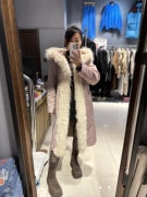 欧货高品质潮流女装淡粉色，长款皮草外套，大衣内里兔毛狐狸毛领