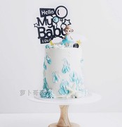 生日蛋糕装饰插牌粉蓝，海豚气球宝宝儿童生日派对，用品甜品台插件