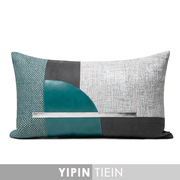 藝品蓝绿色棉麻拼皮灰色现代简约靠垫简约轻奢风客厅沙发靠垫