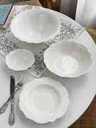 安木良品 出口订单 法式轻奢精致花边纯白高温陶瓷餐具汤碗菜盘子