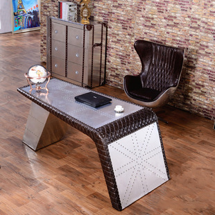 loft老板办公桌椅组合美式工，业风金属桌创意，铝皮工作室霸气老板桌