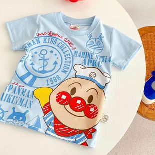 夏季童装半袖卡通面包，超人男女童宝宝圆领短袖，t恤洋气上衣