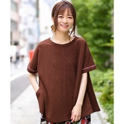 2023夏季日系民族风短袖 深棕色刺绣边时尚百搭圆领T恤短袖女